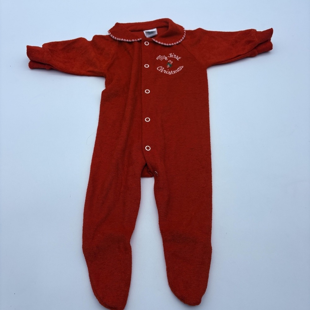 Alexis Coverall Girls 0-3 Months Red Terry Footed My‎ First Christmas One Piece